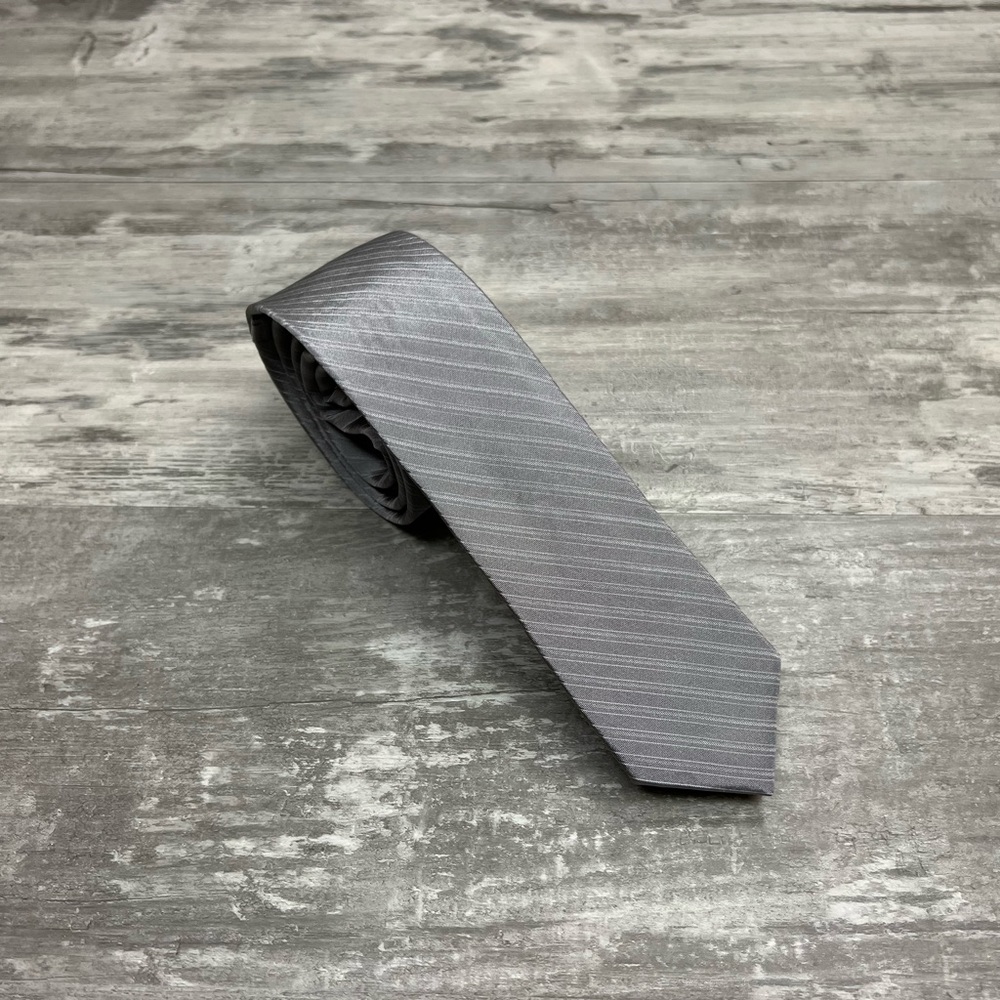 Calvin Klein Grey w/ Silver Stripe Skinny Tie